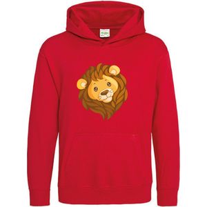 Pixeline Hoodie Leeuw Face rood 9-11 jaar - Pixeline - Trui - Stoer - Dier - Kinderkleding - Hoodie - Dierenprint - Animal - Kleding