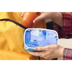 Broodtrommel Blauw - Lunchbox - Brooddoos - Straat - Blauw - Deuren - Architectuur - 18x12x6 cm - Kinderen - Jongen
