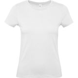 Set van 2x stuks wit basic t-shirts voor dames met ronde hals - katoen - 145 grams - witte shirts / kleding, maat: S (36)