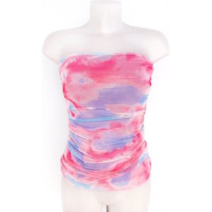 Marble top - Roze/lila/blauw - Marmer print - Strapless top - Veel stretch - Marble top - Bandeau top - Marmeren print - One-size - Een maat