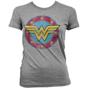 DC Comics Wonder Woman Dames Tshirt -L- Distressed Logo Grijs