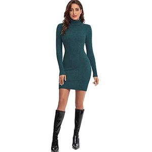 Elegante gebreide damesjurk met lange mouwen en rolkraag voor herfst en winter