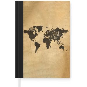 Notitieboek - Schrijfboek - Wereldkaart - Quote - Beige - Notitieboekje klein - A5 formaat - Schrijfblok