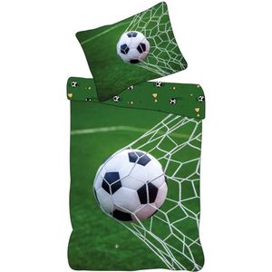 Voetbal - Dekbedovertrek - Groen - Eenpersoons - 140 x 200 cm