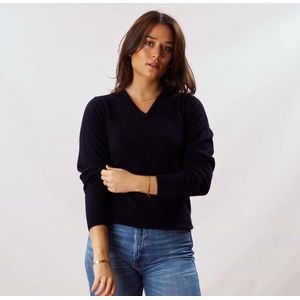 Osborne Knitwear Trui met V hals - Dames - Lamswol - Navy - 2XL