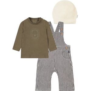 Noppies - Kledingset- 3 delig - Tuinbroek Gauchi Stripe - Shirt Groen met leeuw - Muts Golmes Butter - Maat 86