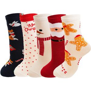 Kerstkousen - 5 paar kerstkousen voor dames, comfortabele kerstkousen, warme en leuke sokken, schattig en duurzaam, geschikt voor jongens en meisjes, maten 36-43