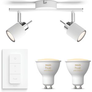 Philips Hue Meranti Opbouwspot (Wit) - Warm tot Koelwit Licht - Incl. Hue Dimmer Switch - Plafondspot met 2 Lichtpunten - GU10 - Hue White Ambiance