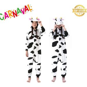 Koeien onesie - Maat S / 145-155cm - 3/4de broekspijp - Knopensluiting - Sluitrits achterzijde - Manen & Vrouwen - Onesie Volwassenen - Carnavalskleding - Feest - Unisex - Heren & Dames - Carnaval accesoires