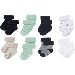 Noppies - 8 paar sokjes - In Cadeaudoosje - Vails Black Iris - Levi Grey Mint - Guzz Navy - Levi White - 0-3 Maanden - Geschenkverpakking - Cadeauverpakking - Babysokjes - Maat 44-62