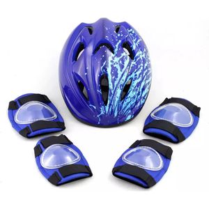 Challenge kinderfietshelm elleboog en kniebeschermers blauw