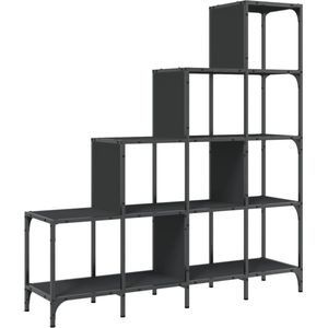 vidaXL - Boekenkast - 122x30x132 - cm - bewerkt - hout - en - metaal - zwart