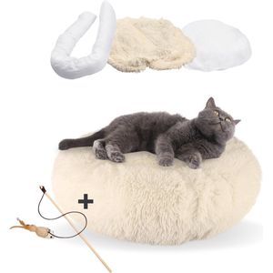 AdomniaGoods - Stevige hondenmand - Luxe kattenmand - Antislip kattenkussen - Afneembare hoes - Goed gevuld - Stevig strak design! - Beige 60cm