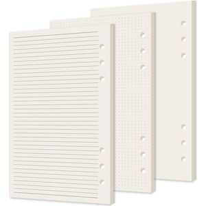 Vitdipy - 135 vellen/3 pakken - Ringbandpapier - A5 Gelijnd+Gestippeld+Leeg - 6 rings - Geschikt voor notitieboeken, dagboeken, schetsen