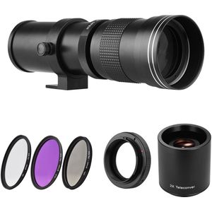 Andoer 420-800mm/1600mm F8.3-16 super telelens zoomlens voor Canon EOS EF camera zwart