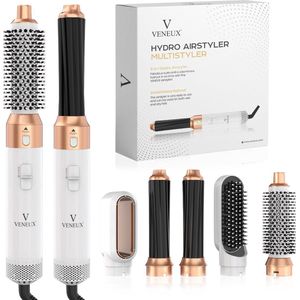 VENEUX® Premium Multistyler - Fohnborstel - Airstyler - Krultang - Krulborstel - Krultang 5 in 1 - Haarborstel - Wit goud - 5 Opzetstukken + Kammenset 9-Delig