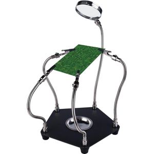 Derde Hand Soldeerhulp met Loep en Licht - Positionering voor Solderen met 4 Magnetische Armen .