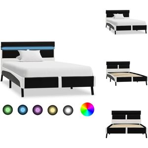 vidaXL Platformbed MDF - 210 x 95 cm - LED-strip - wit - zwart - Bed