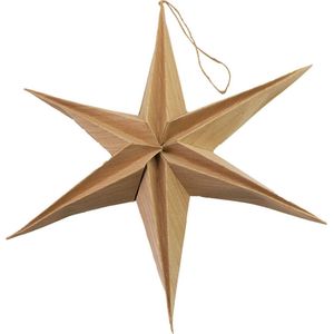Stern Fabrik kerstster decoratie - bruin - 40 cm - eco - papier - 6 punten - hangend