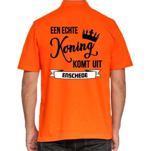 Bellatio Decorations Poloshirt Koningsdag - oranje - Echte Koning komt uit Enschede - heren - shirt XXL