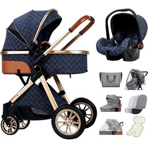 Onderweg Online - Luxe Multifunctionele 3-in-1 Combi Kinderwagen – Kwalitatieve Buggy – Opklapbare Wandelwagen – Blauw – Incl. Autostoel