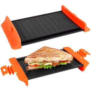 Belle Vous Magnetron Tosti Ijzer Grill - Anti aanbak Tosti maker - Panini grill - Geschikt Voor De Vaatwasser - Tosti Apparaat - Oranje Handvaten