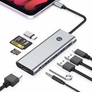 USB C Hub 4K 60Hz Adapter voor iPad - 9-in-1 Docking Station met HDMI, PD, Card Reader en Audio Jack
