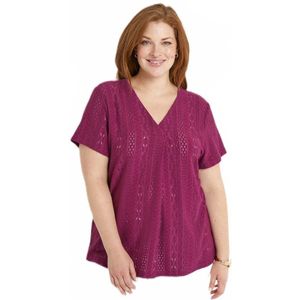 Losjes v-hals T-shirt met borduureffect