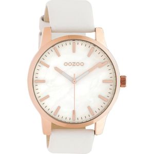OOZOO Timepieces - Rosé goudkleurige horloge met witte leren band - C10725