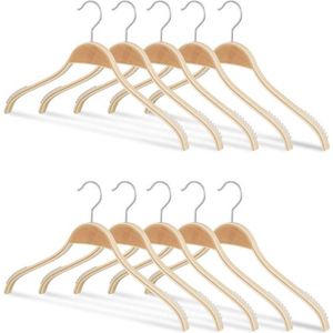 Kledinghangers set van 10 hout antislip lamellen draaibare haken antikreuk 40cm natuur Kledinghanger