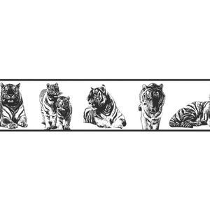 Dieren behangrand Tijgers Jungle BEHANGRAND | Zelfklevend - Zwart / Wit