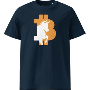 Bitcoin Bull T-shirt - Unisex - 100% Biologisch Katoen - Kleur Marine Blauw - Maat S | Bitcoin cadeau| Crypto cadeau| Bitcoin T-shirt| Crypto T-shirt| Crypto Shirt| Bitcoin Shirt| Bitcoin Merch| Crypto Merch| Bitcoin Kleding