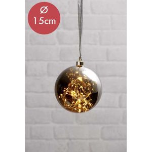 Kerstbal met 40 LED lampjes - 15cm - rook zwart