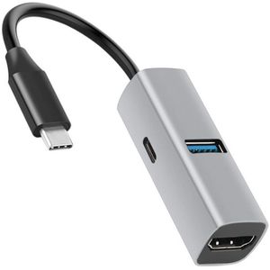 USB-C 3-in-1 Docking Station hub - USB 3.0 + HDMI 4K + PD Opladen - Adapter voor Laptop, Telefoon, MacBook en Projector - grijs