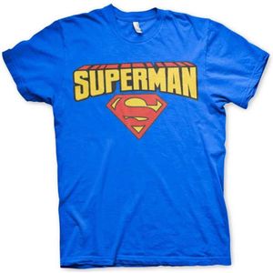 DC Comics Superman Heren Tshirt -XL- Blockletter Logo Blauw