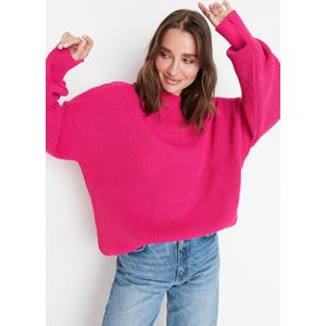 Trendyol Vrouwen Standaard mouw Basis Fuchsia gebreide trui met wijde pasvorm en ronde hals TWOAW23KZ01448