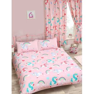 Tweepersoons dekbedovertrek pastel kleuren multicolor Eenhoorn