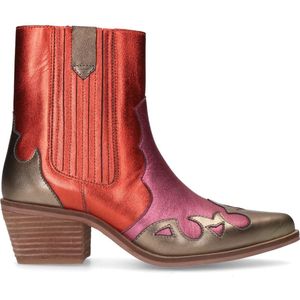 Manfield - Dames - Rode metallic leren cowboy laarzen - Maat 41