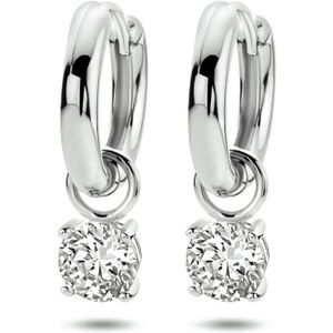 Glams klapoorringen zirkonia - 15 mm - Zilver