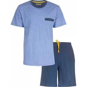 MEQ Heren Shortama - Pyjama Set - Korte Mouwen - 100% Katoen – Licht Blauw - Maat XL