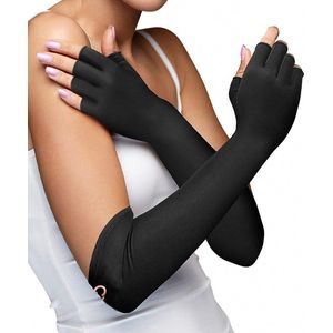 Reuma Compressie Vingerloze Handschoenen Artritis Gloves Zwart Onderarm - Set van 2