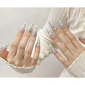 Nep nagels - Plak nagels - 10 stuks - Almond shape - Bling steentjes - Kunstnagels - Press on nails - Almond shape nails - Lange nagels - Fake nails
