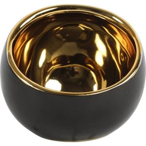 Countryfield Luxe theelichthouder - Veneta - keramiek - zwart/goud - D10 x H9 cm