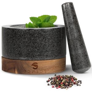 Houten en granieten mortel en stamper - Solid Spice Set - Grote stenen mortel en stamper - Ø155cm