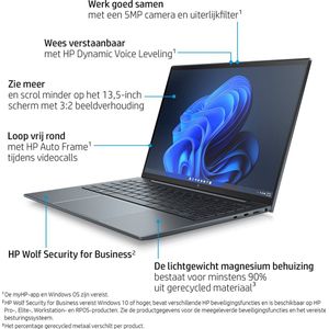 HP Elite Dragonfly 13.5 G3 Intel® Core™ i5 i5-1235U Laptop 34,3 cm (13.5") Touchscreen WUXGA+ 16 GB LPDDR5-SDRAM 512 GB SSD Wi-Fi 6E (802.11ax) Windows 11 Pro Blauw
