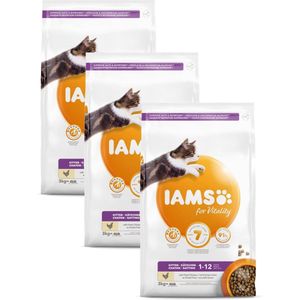 3x Iams Kat Kitten/Junior Kip 3 kg