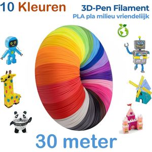 3D Pen Vullingen – PLA Filament 1,75mm – 30 Meter – 10 Kleuren – Milieuvriendelijk, Niet Giftig, Biologisch Afbreekbaar – Universeel – Geschikt voor 3Doodler Flow, 3Doodler Pro en vrijwel alle 3D Pennen