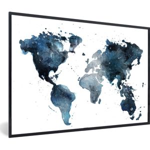 Fotolijst incl. Poster - Wereldkaart - Blauw - Abstract - 60x40 cm - Posterlijst