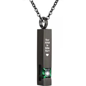 Luxe Ashanger | Met Ketting En Gravering | Voor Altijd In Mijn Hart | Assieraad | Zwart Met Gele Steen | As Ketting | Gedenksieraad | Urn | Incl. As vuller