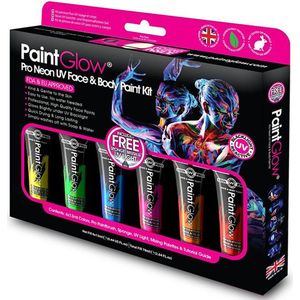 PaintGlow Face/Body paint set - 6x13 ml - neon/black light - schmink/make-up - waterbasis